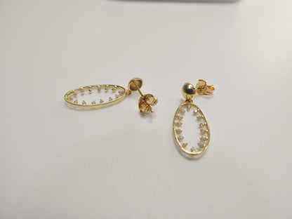 Real 10k Solid Yellow Gold Oval Drop Dangling Push Post Earrings