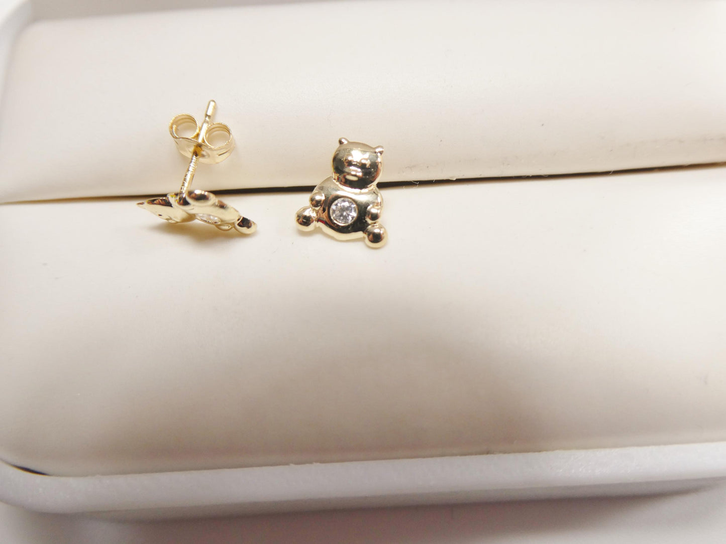 10k real solid gold teddy bear push back earrings