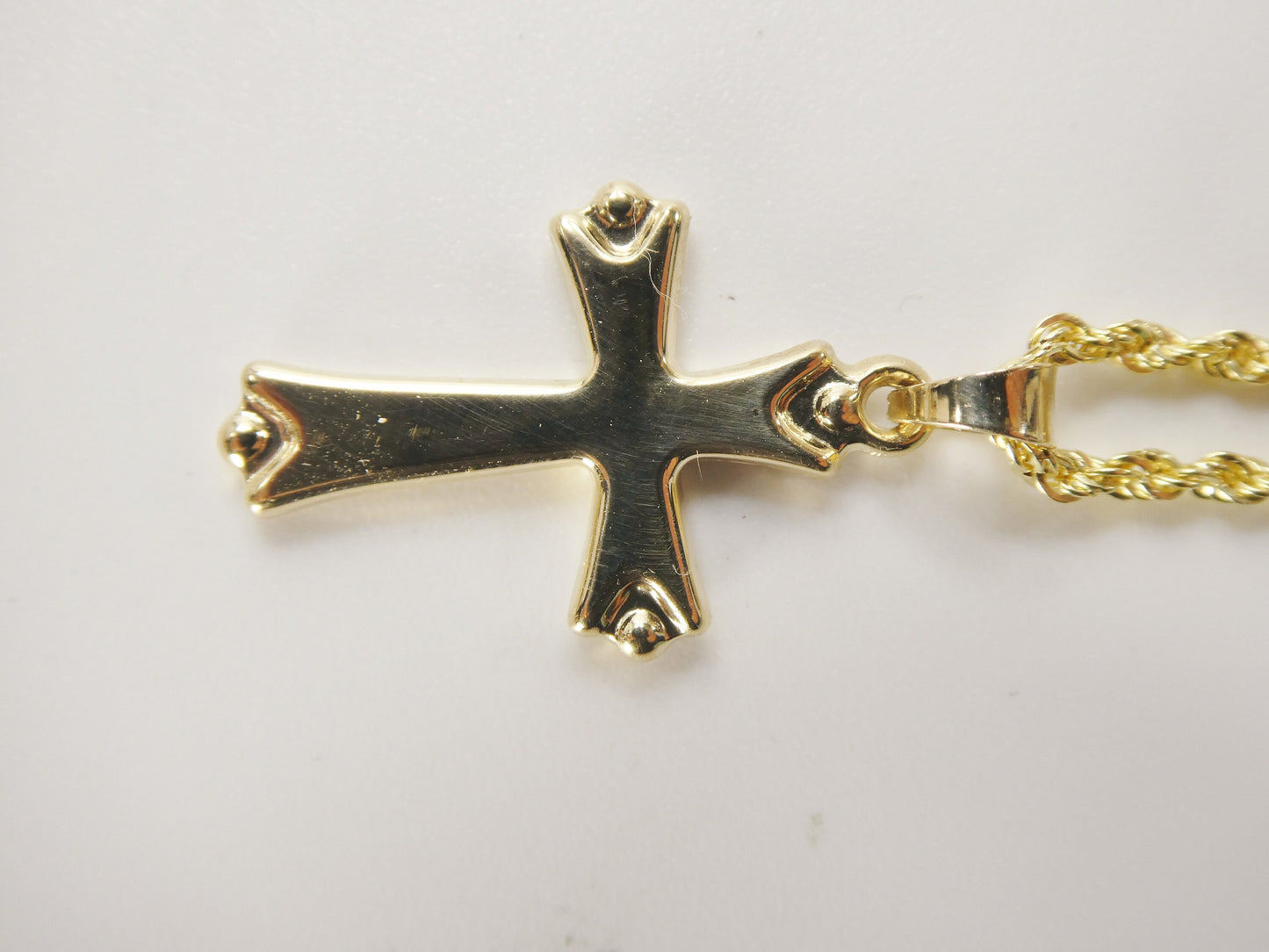 14k real solid yellow gold super polish cross pendent and robe necklace