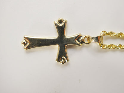 14k Real Solid Yellow Gold Super Polish Cross Pendent and Robe Necklace