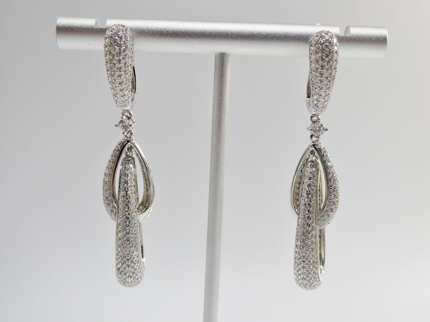 real 925 sterling silver micro pave setting 14k white gold color finish drop earrings