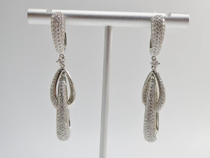Real 925 Sterling Silver Micro Pave Setting 14k White Gold Color Finish Drop Earrings