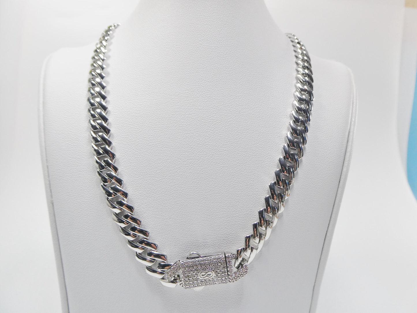Monaco Cuban necklace brass rhodium plated 14k white gold filled 9mm
