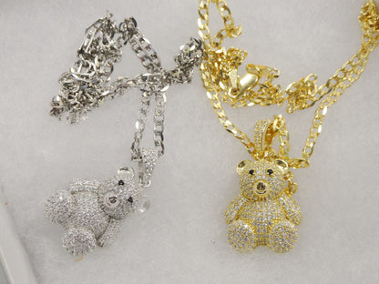925 Sterling Silver Teddy Bear Set Chain and Pendent