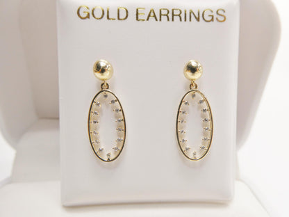 Real 10k Solid Yellow Gold Oval Drop Dangling Push Post Earrings
