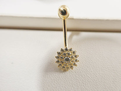 14k Real Solid Yellow Gold Flower Shaped Belly Button Ring Piercing