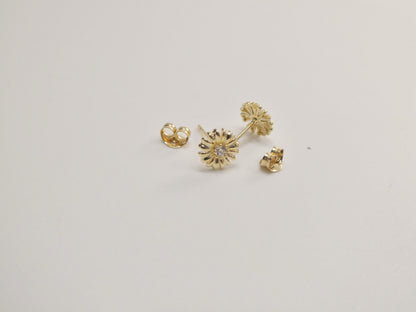 Real 10k Solid Yellow Gold Floral Push Post Earrings