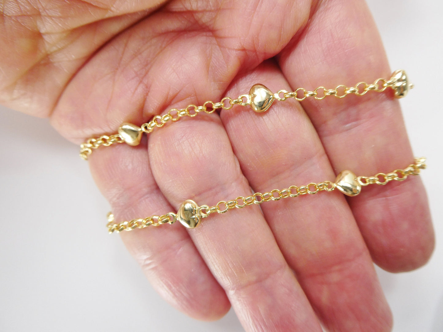 real 10k solid yellow gold 5.5/ 6.5 inch children/women heart cable bracelet