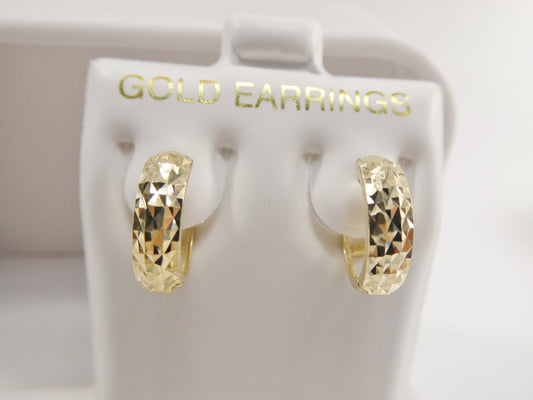real 10k solid yellow gold diamond cut 13m hoop huggie earrings