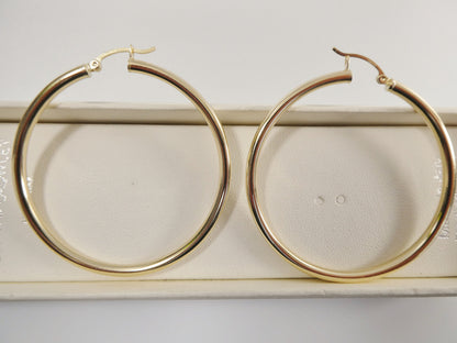Real 10k Solid Yellow Gold Plain High Polish 50mm Hoop Huggie Earrings