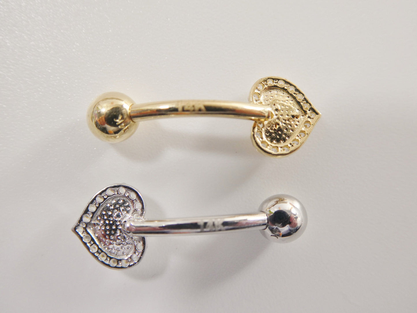 14k real solid yellow gold heart belly button ring piercing