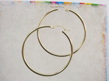 Real 10k Solid Yellow Gold Plain High Polish 40mm Hoop Earrings