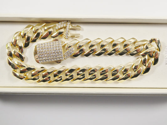 11mm real 925 sterling silver Monaco style bracelet and necklace 14k yellow gold finish