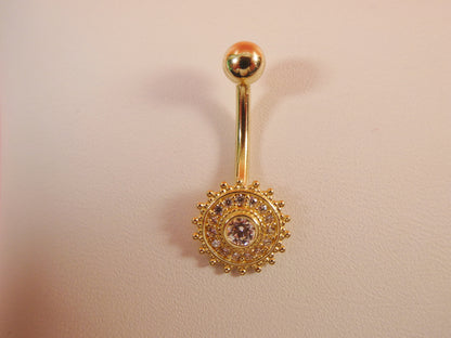 14k Real Solid Yellow Gold Round Shape Belly Button Ring Piercing