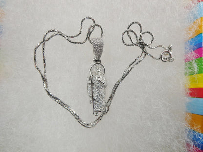 Real 925 Sterling Silver 16 Inch Box Chain And Saint Jude Small Pendent
