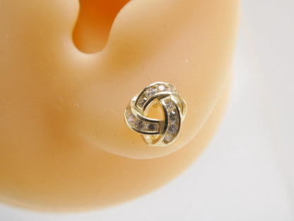 Real 10k Solid Yellow Gold Push Post Full Stone Setting Love Knot Stud Earrings