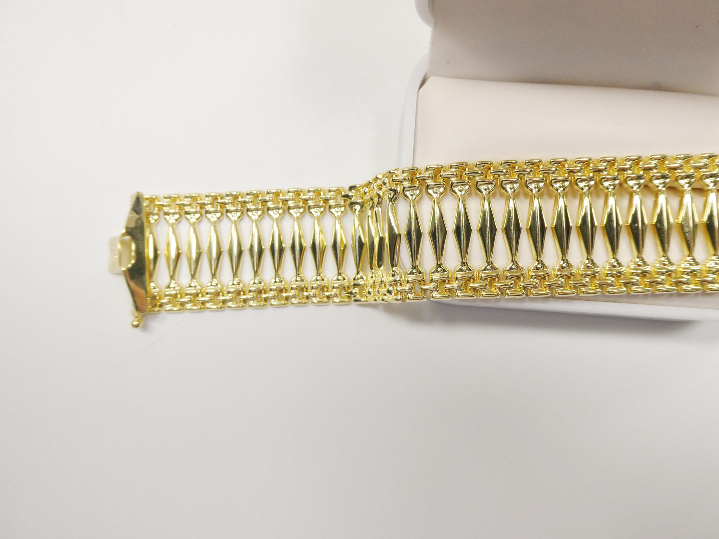 14k yellow gold tone color Cleopatra wide 25MM 7.5 inch bracelet over real 925 sterling silver
