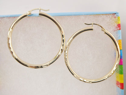 10k Real Solid Yellow Gold Dioamond Cut Hoop Earring