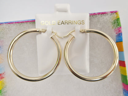 Real 10k Solid Yellow Gold Plain High Polish 35 mm Hoop Huggie Earrings