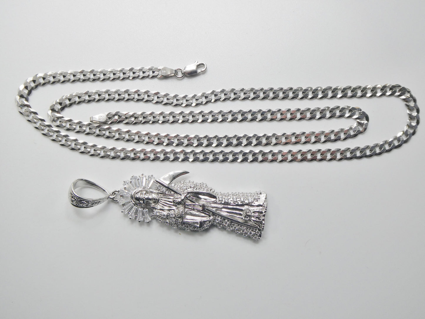 Sterling Silver Santa Muerte Pendant with 24-inch Chain