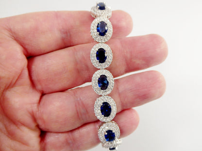 7 Inch Real 925 Sterling Silver Large Color Stone Ladies Bracelet