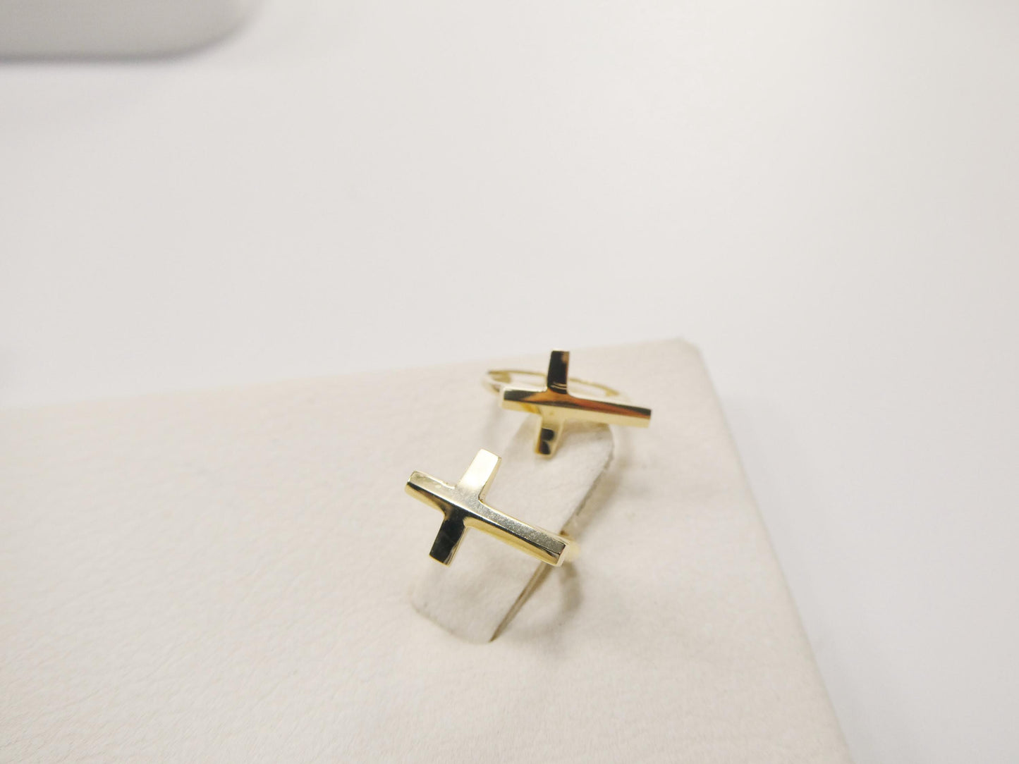 real 10k solid yellow gold cross hoop huggie earrings
