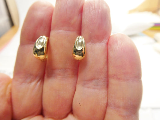 real 10k solid yellow gold designer polish hoop huggie earrings