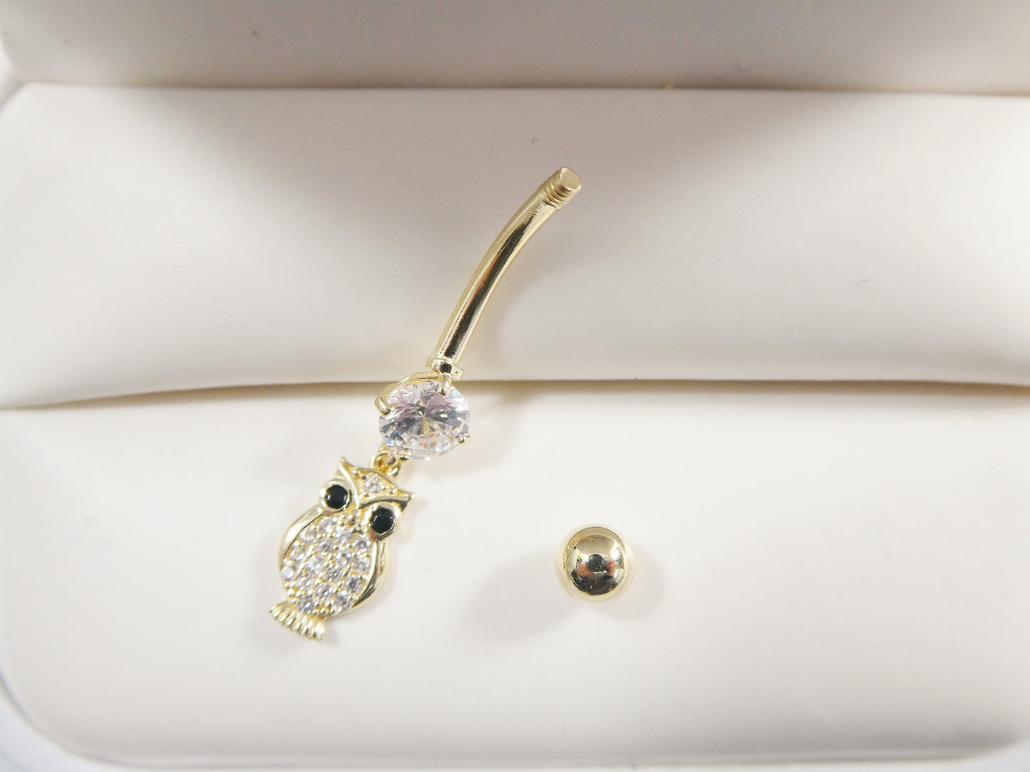 14k real solid yellow gold owl dangling belly button ring piercing