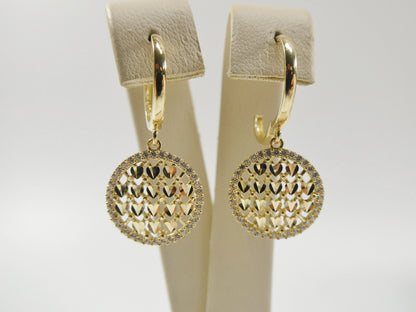 10k Real Solid Yellow Gold Circle Drop All Tiny Heart Huggie Earrings