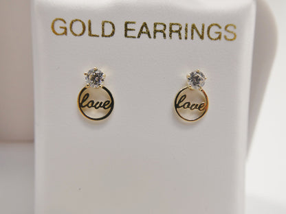 Real 10k Solid Yellow Gold Script Love Letter Stud Earrings Dainty