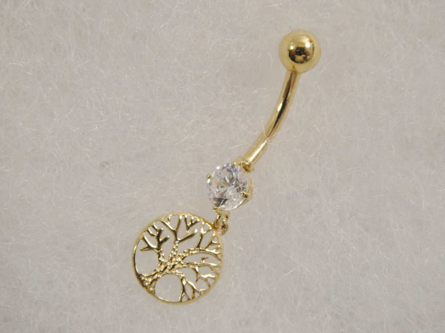 14k real solid yellow gold dangling tree of life belly button ring piercing