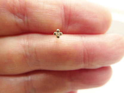 14k Real Solid Yellow Gold Tiny Floral Stud Nose Ring