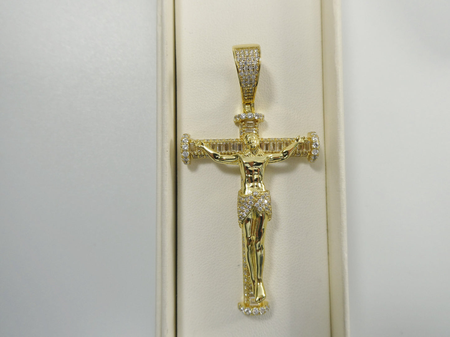real 925 sterling silver large cross baguette stone setting pendent