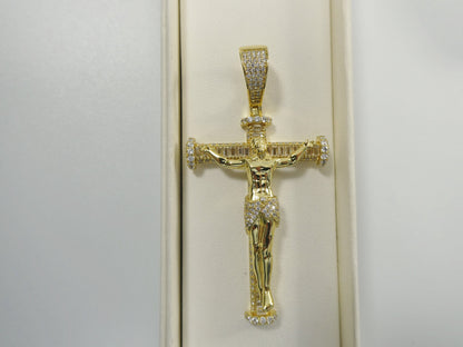 Real 925 Sterling Silver Large Cross Baguette Stone Setting Pendent