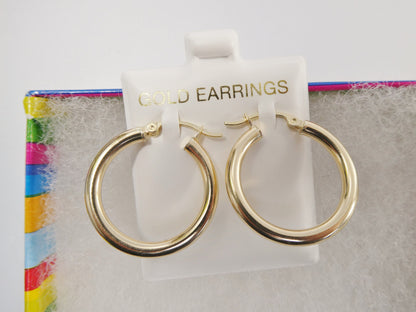 Real 10k Solid Yellow Gold Plain High Polish 25mm Hoop Huggie Earrings