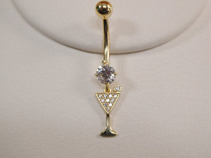 14k Real Solid Yellow Gold Wine Cup Belly Vutton Ring Piercing
