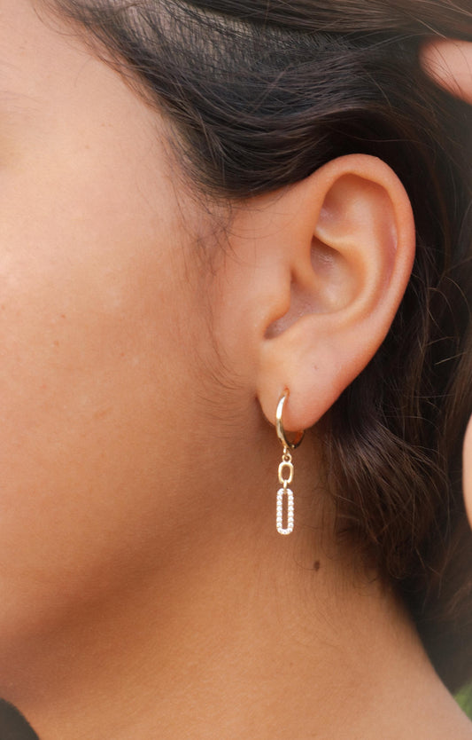real 10k solid yellow gold paperclip dropping earring