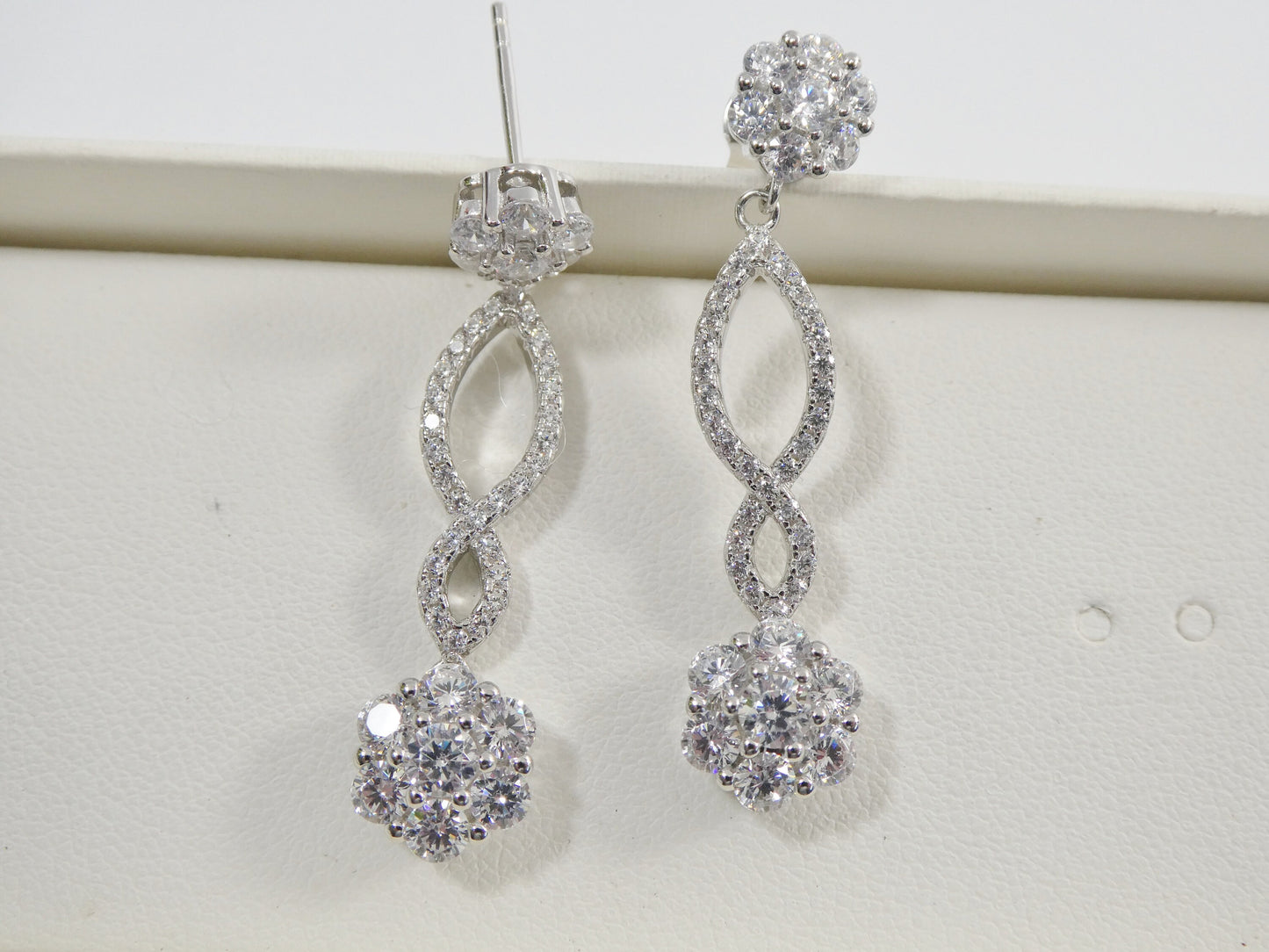real 925 sterling silver micro pave setting 14k white gold color finish drop earrings