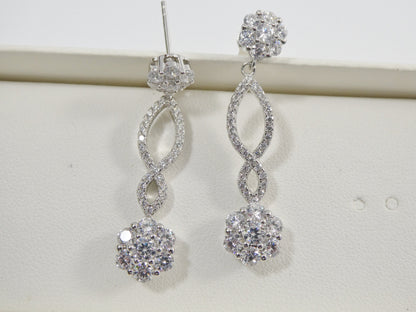 Real 925 Sterling Silver Micro Pave Setting 14k White Gold Color Finish Drop Earrings