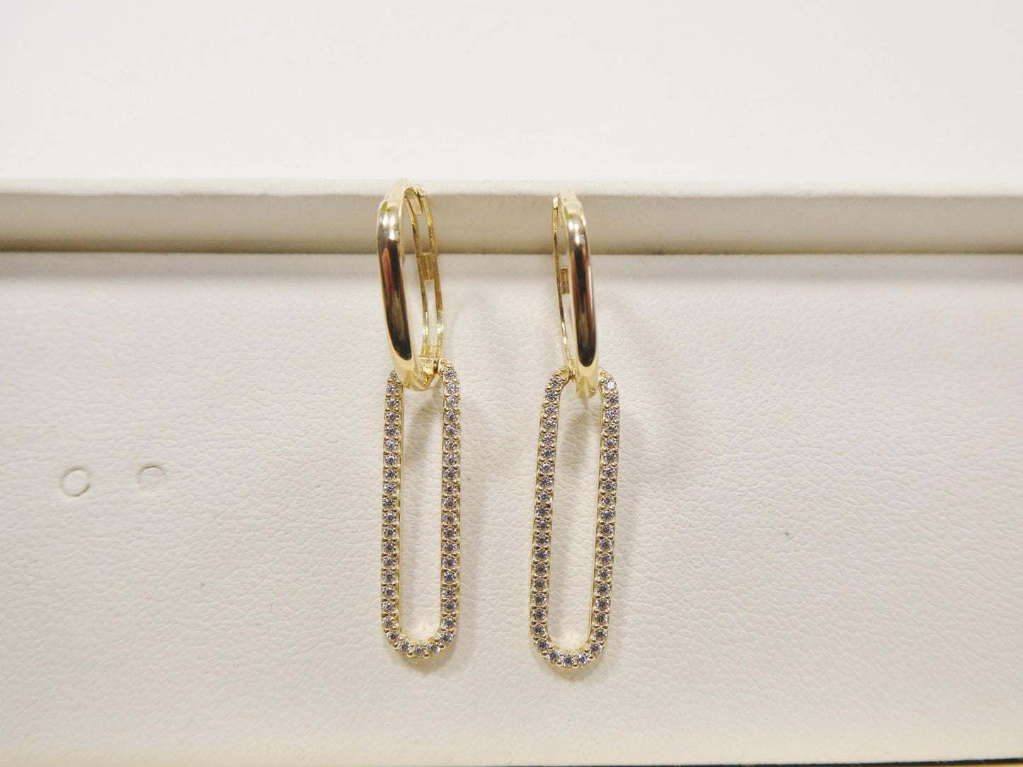 real 10k solid yellow gold long hanging paperclip earrings