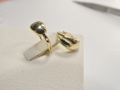 Real 10k Solid Yellow Gold Designer Polish Hoop Huggie Earrings