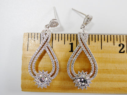 Real 925 Sterling Silver Micro Pave Setting 14k White Gold Color Finish Drop Earrings