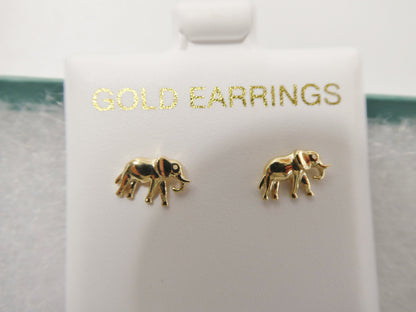 Real 10k Solid Yellow Gold Tiny Elephant Stud Earrings Dainty
