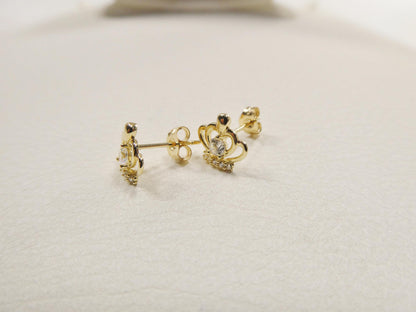 Real 10k Solid Yellow Gold Crown Style Push Post Circle Stud Earrings
