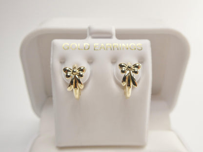 Real 10k Solid Yellow Gold Designer Bow Flower Hoop Huggie Earrings