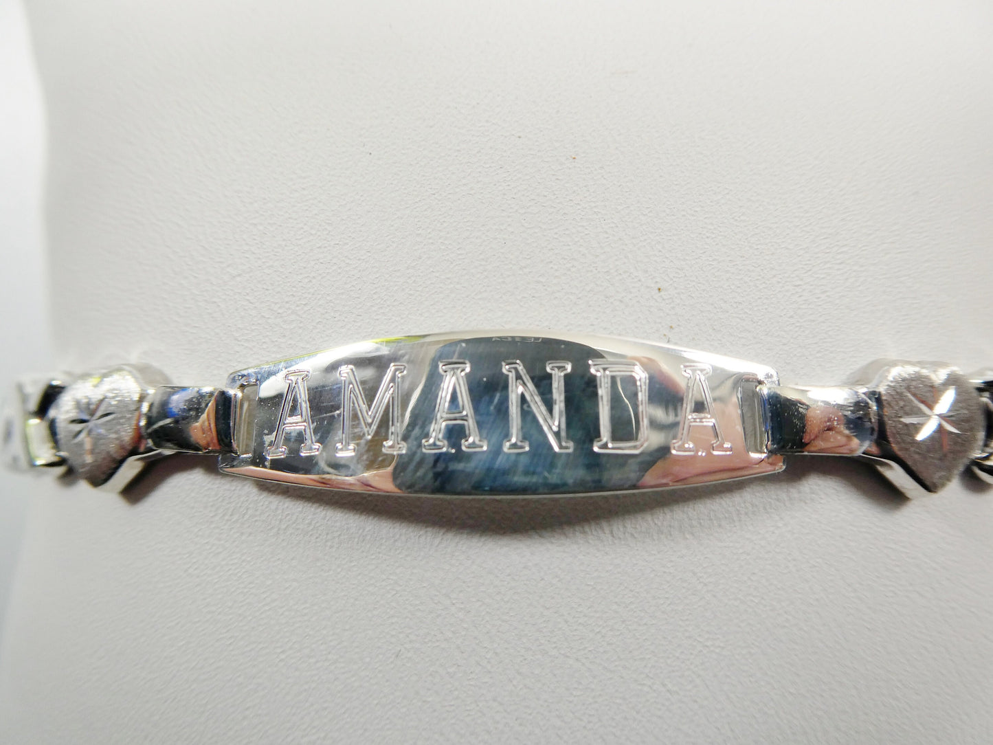 real 925 sterling silver stampato ID bracelet xo xo x heart 14k white gold finish