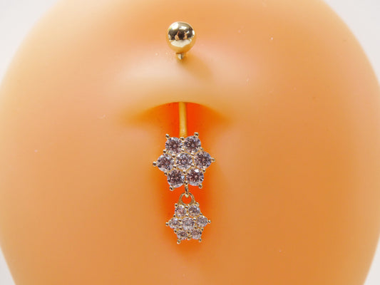 14k real solid yellow gold flower shaped belly button ring piercing