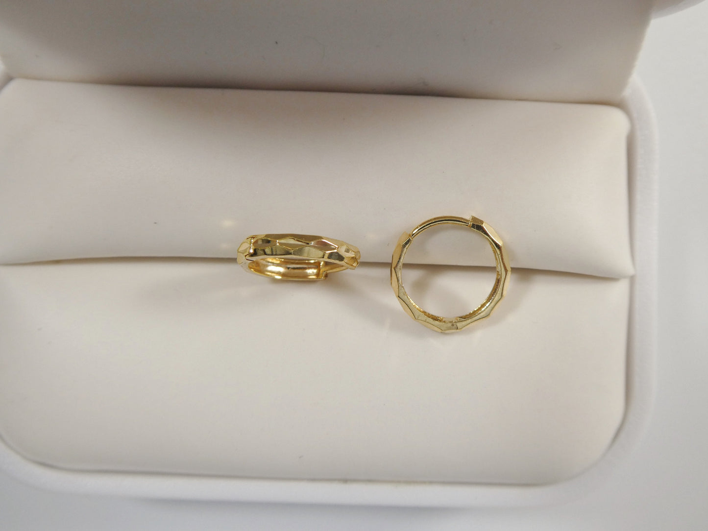 real 10k solid yellow gold diamond cut 12mm hoop huggie earring