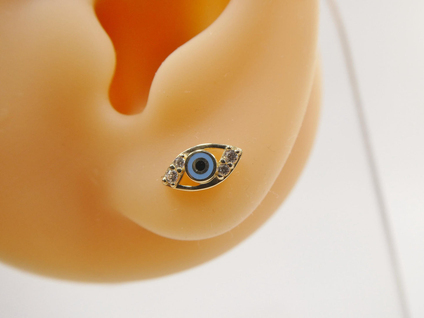 10k real yellow gold evil eye push post earrings