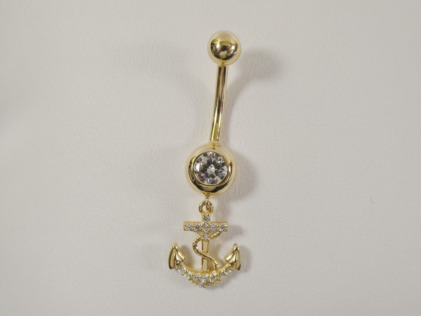14k real solid yellow gold dangling anchor belly button ring piercing